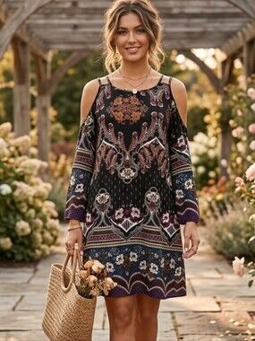 Cold Shoulder Printed Dress
